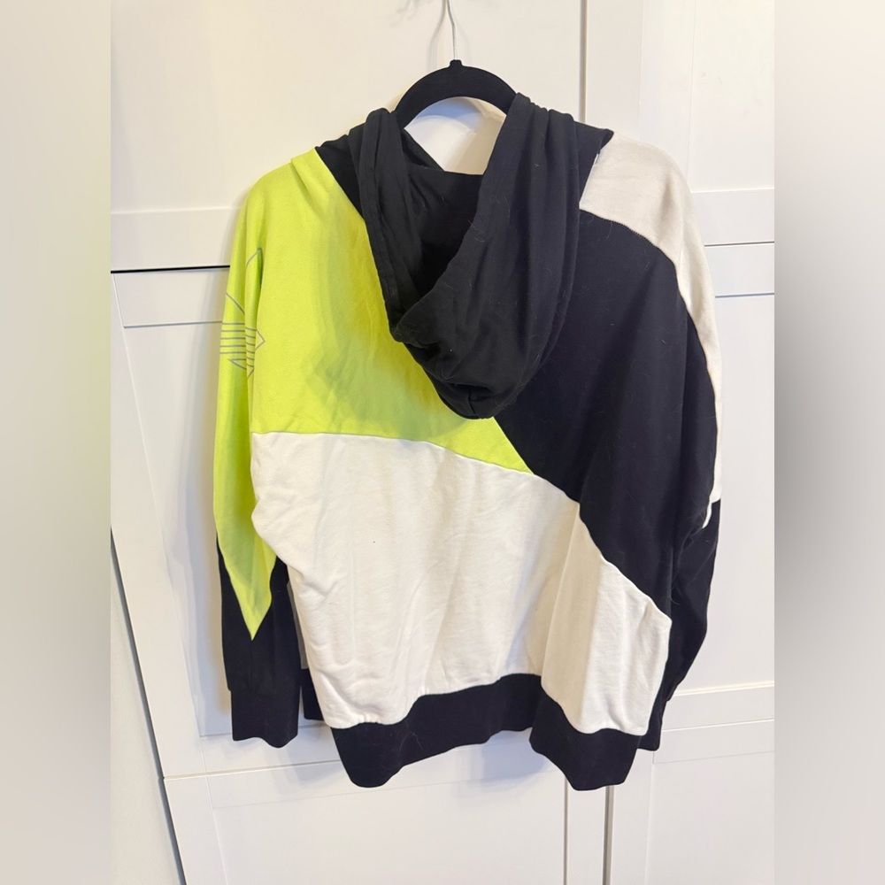 Adidas Women's Tri-Tone Hoodie - Black, White, Neon Lime - Size L - Picture 4 of 5